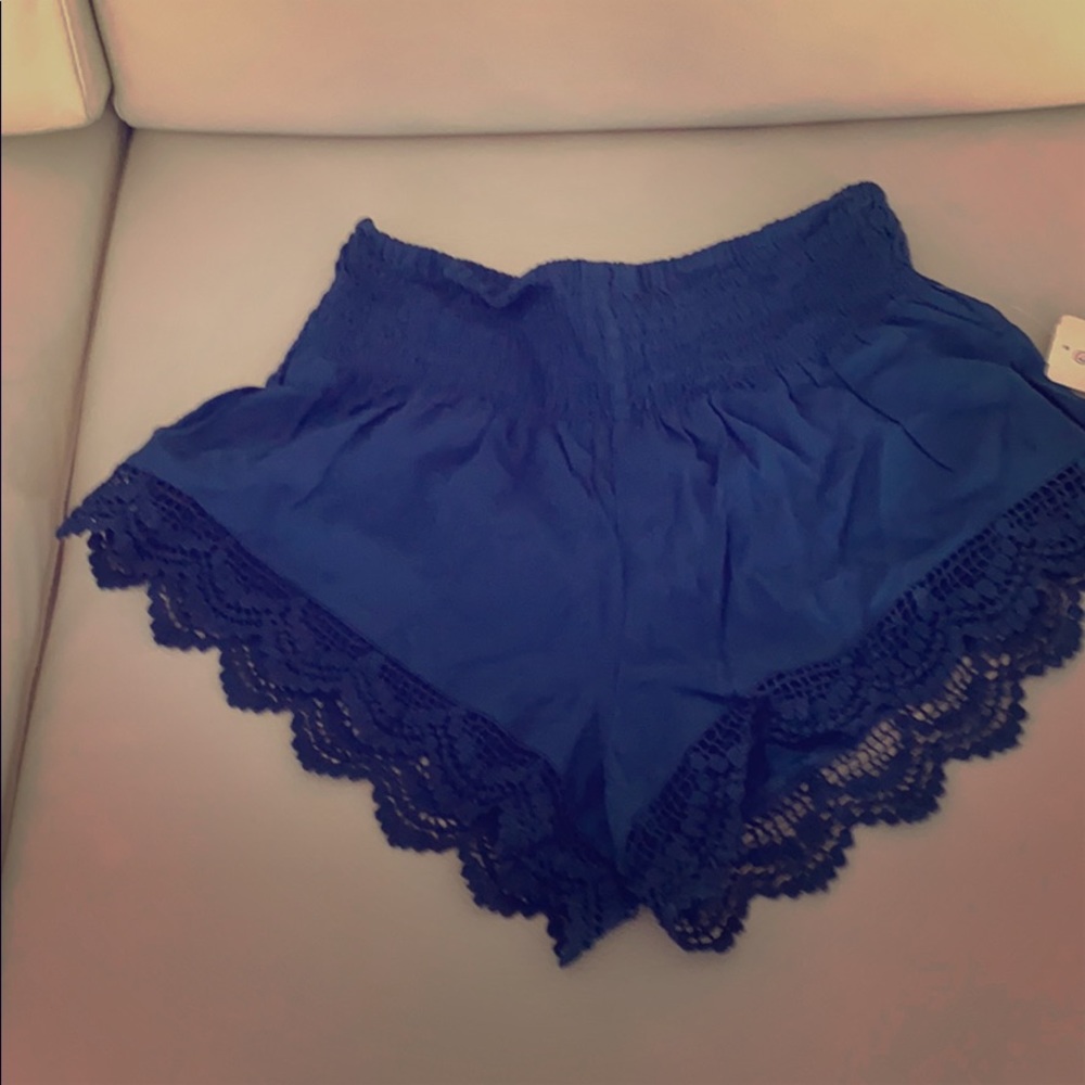 Shorts Blue rayon with lace trim bottom